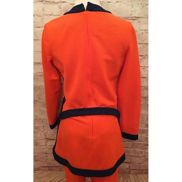 Vintage Sacony 2 pc Pantsuit Orange Navy Blue Mod Tunic + Pants Retro 60’s/70’s - Picture 6 of 6